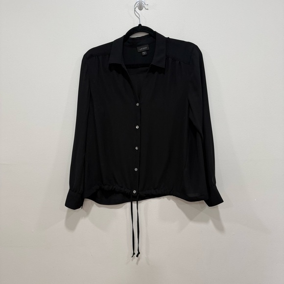 J.Jill Black Button Front Blouse | Long Sleeve Drawstring Hem Top MP - Picture 2 of 9